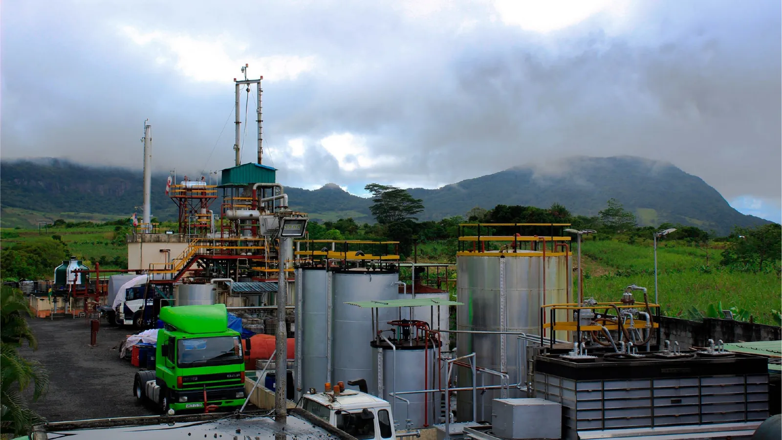 Virgin Oil refinery tanks and processing plant at Montagne Blanche