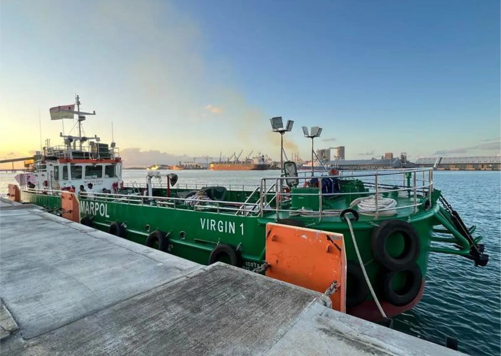 MT VIRGIN 1 moored alongside in Port Louis harbour